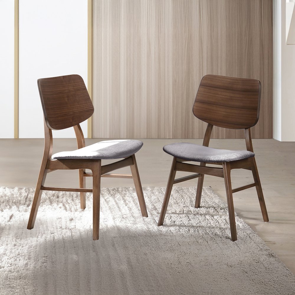 Oscar Wood Dining Chair in Walnut/Dark Gray (Set of 2)