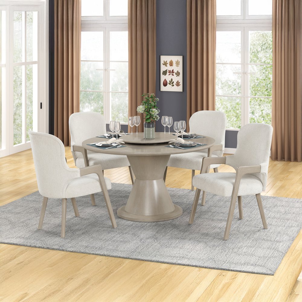 Gwendolyn 5-Pc Wood Round Dining Set w Arm Chairs in Taupe