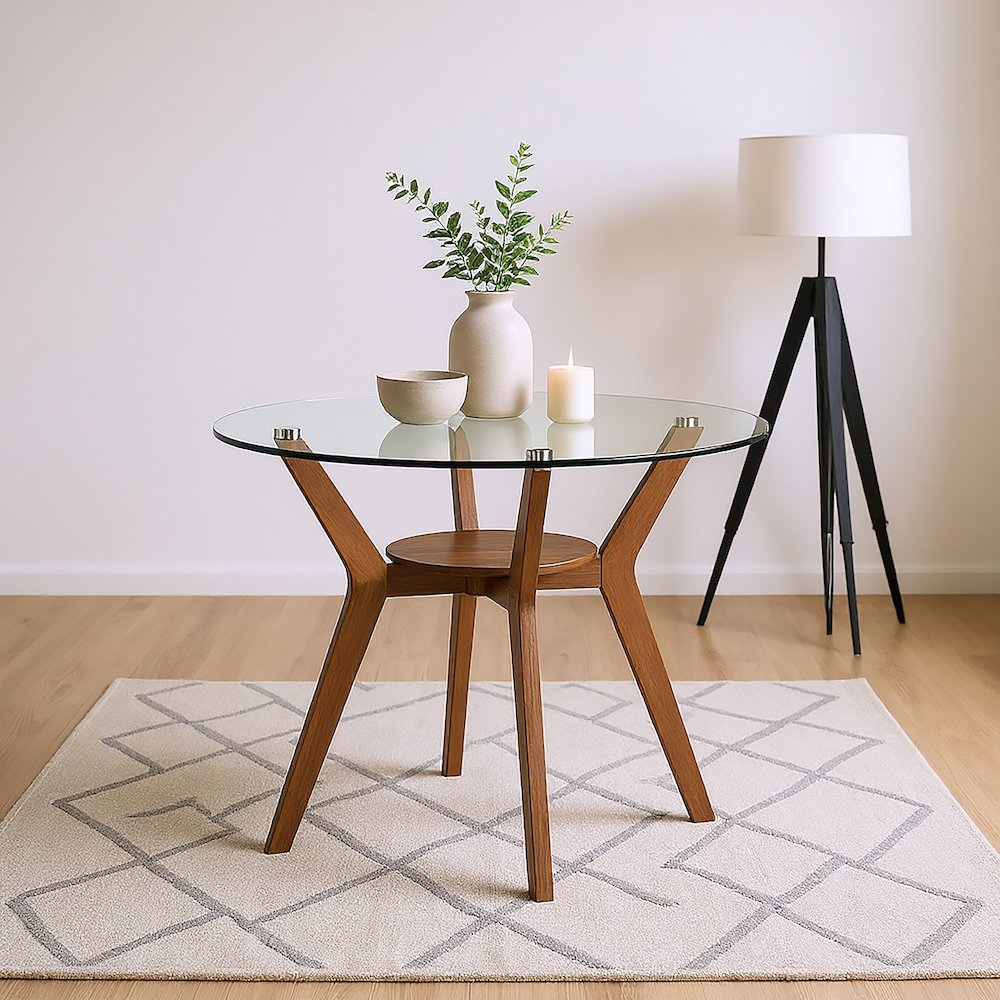 Oscar Wood Counter Table with Glass Top in Walnut