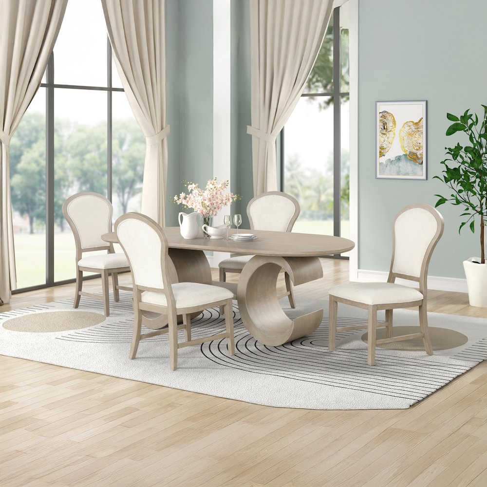 Gwendolyn 5-Pc Wood Oval Dining Set with 4-Chair in Taupe