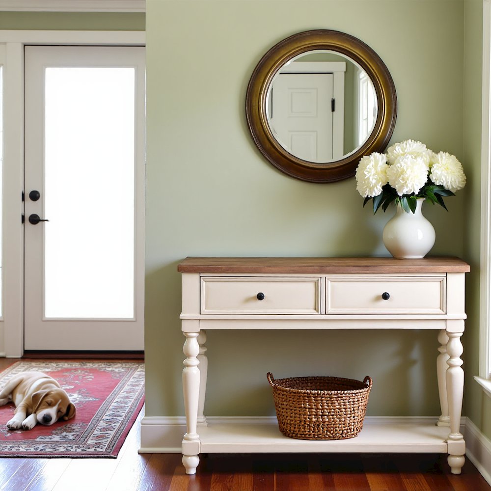 White Rustic Sideboard Solid Wood Vintage Console Table With Drawers