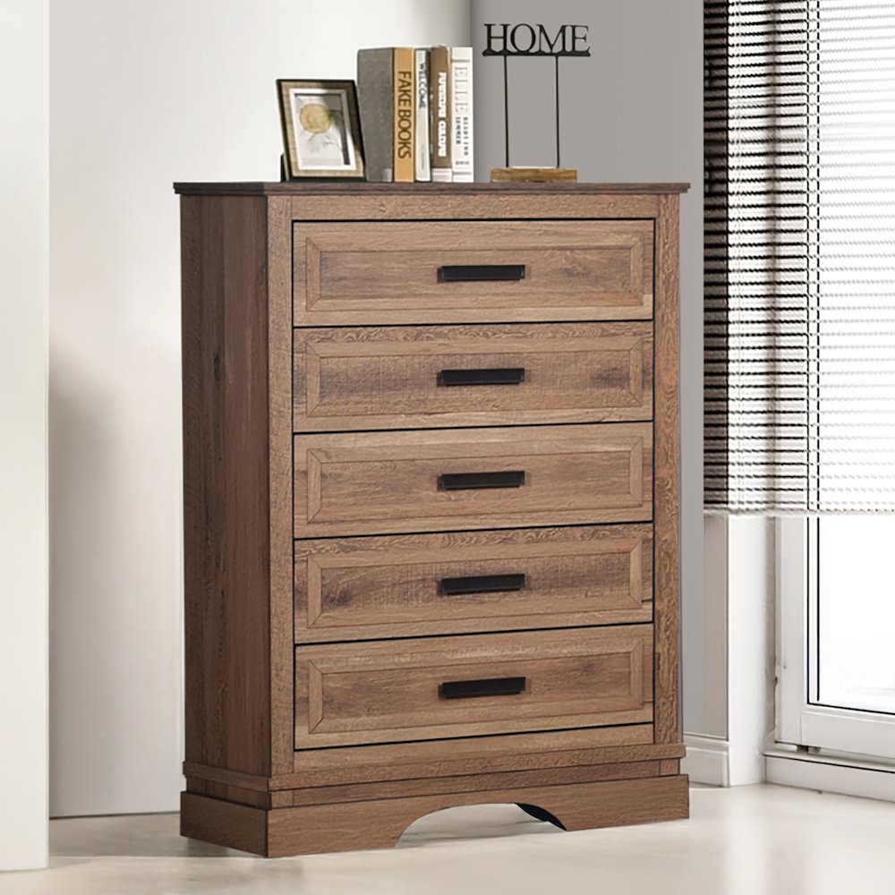 Coventry Hall Wood 5-Drawer Chest in Pecan