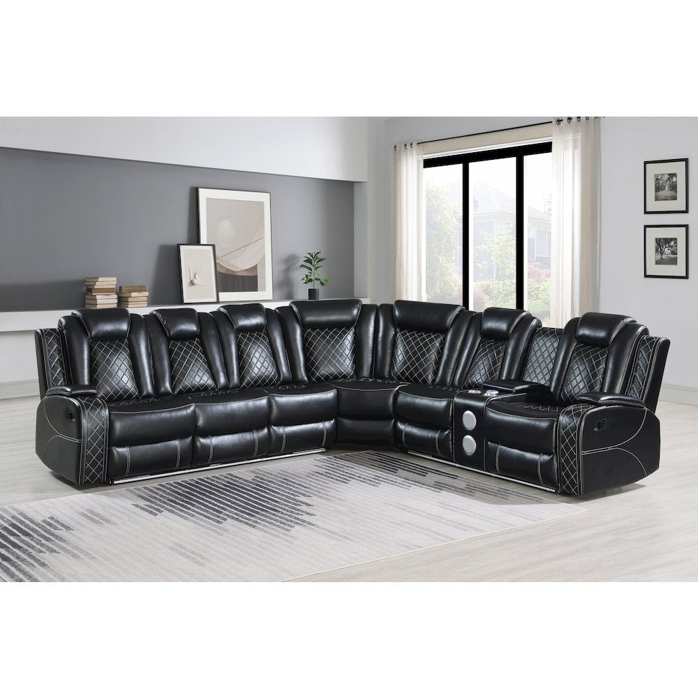 Orion II 3-Pc Faux Leather Power Sectional, Black