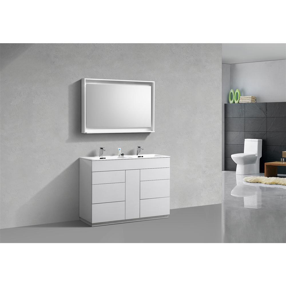 Milano 48" Double Sink High Glossy White Modern Bathroom Vanity