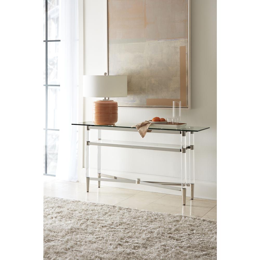 Marilyn Glass Top Dining Server in Polished Stainless Steel and Clear Acrylic