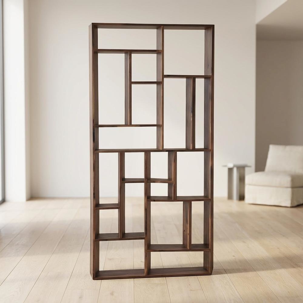 Solid Walnut Bookshelf with Ten Open Shelves and Finished Back