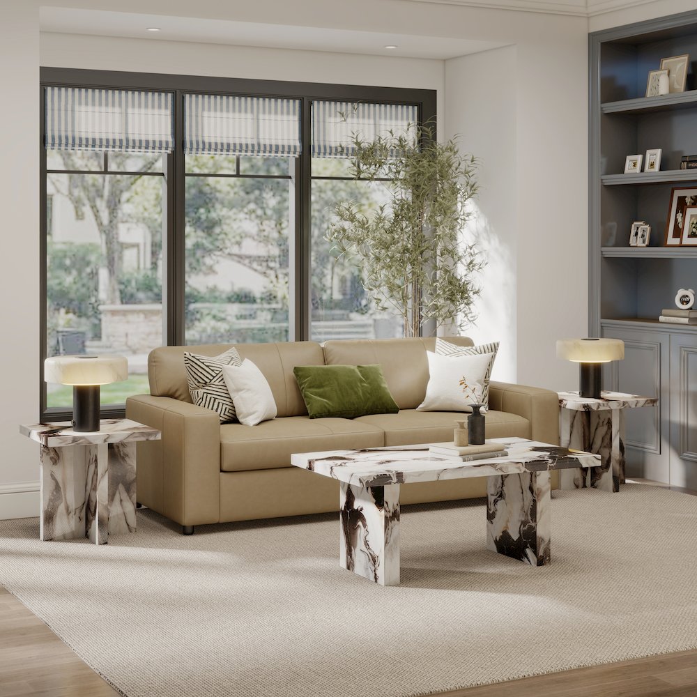 Cavira 3-Piece Faux Marble Coffee Table Set, Table and Two Side Tables,Off-white