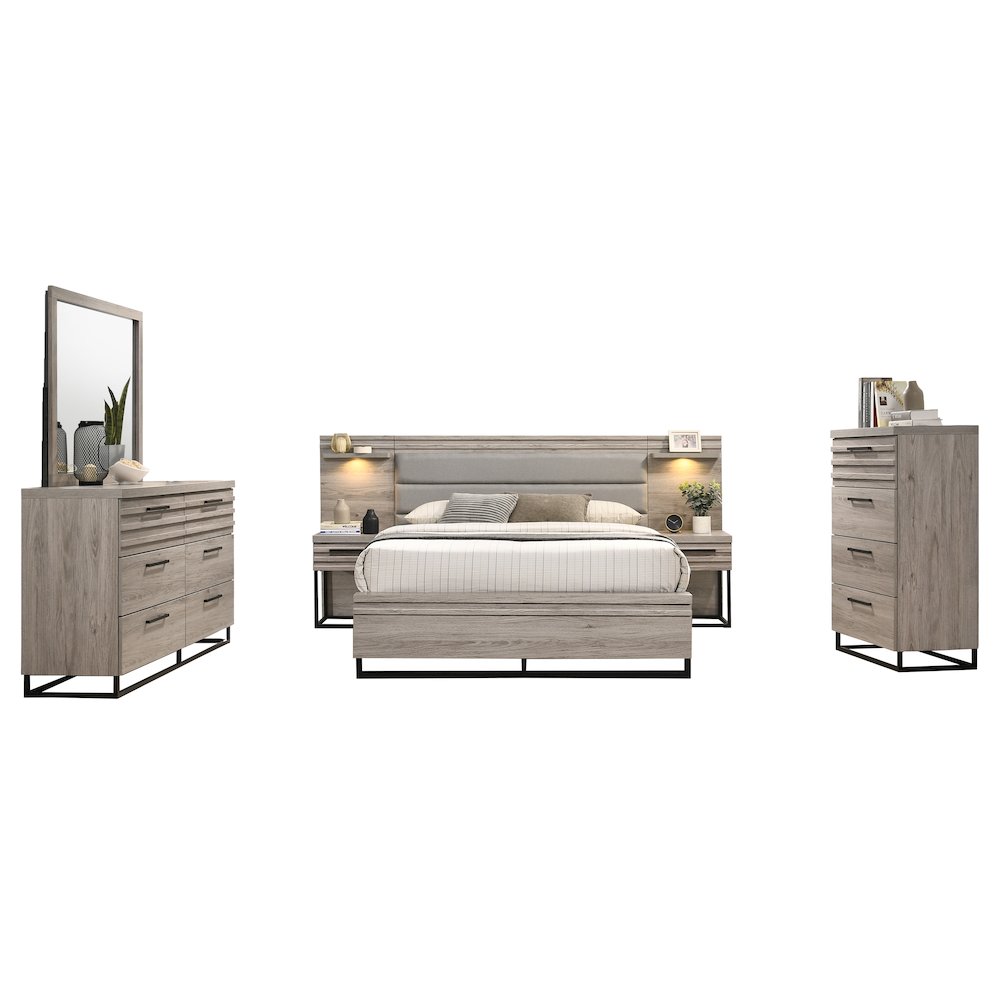 Wallbed Bed, Dresser, Mirror, Chest, and 2 Nightstands, Weathered Gray, Queen