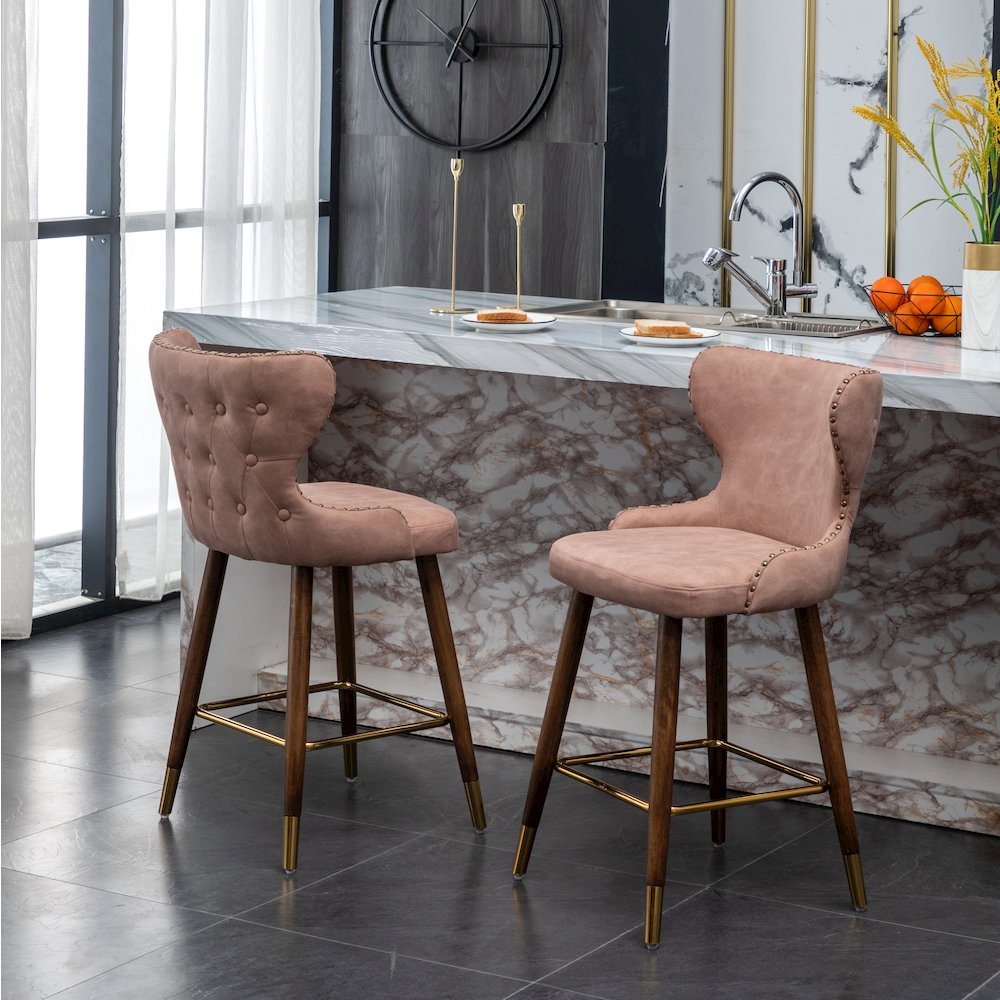 Nevis Modern Faux Leather Tufted Nailhead Trim Counter Stool Set of 2, Pink