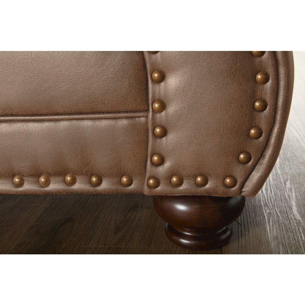 Leinster Faux Leather Loveseat with Antique Bronze Nailheads in Jetson Ginger