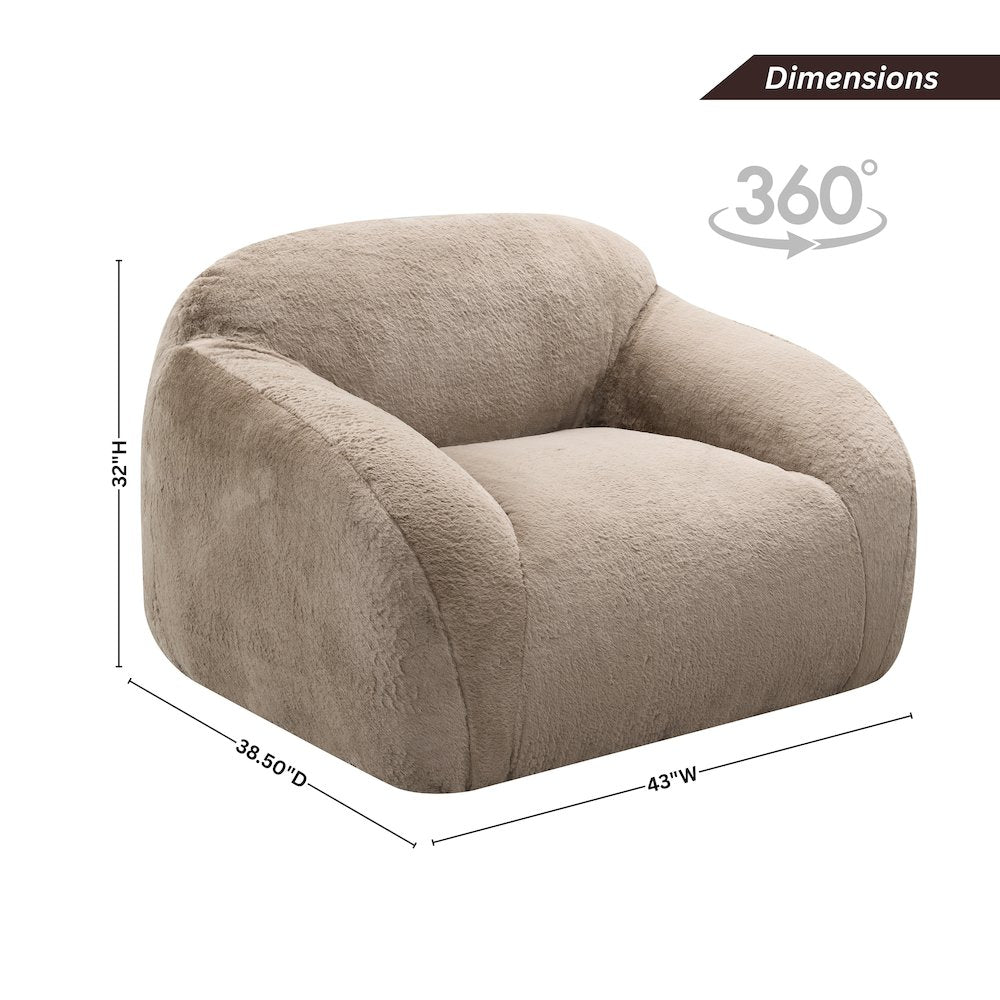 Adell Polar Bear Faux Fur Swivel Cuddle Chair, Camel Brown