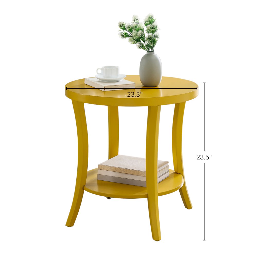 Perth Round End Table with Shelf, Yellow
