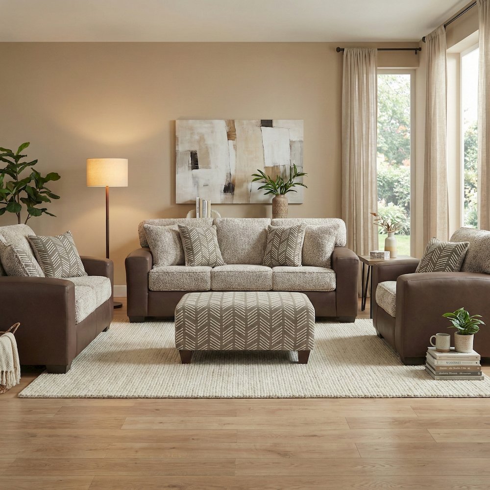 Marvella 4-Piece Living Room Set, Chocolate Faux Leather