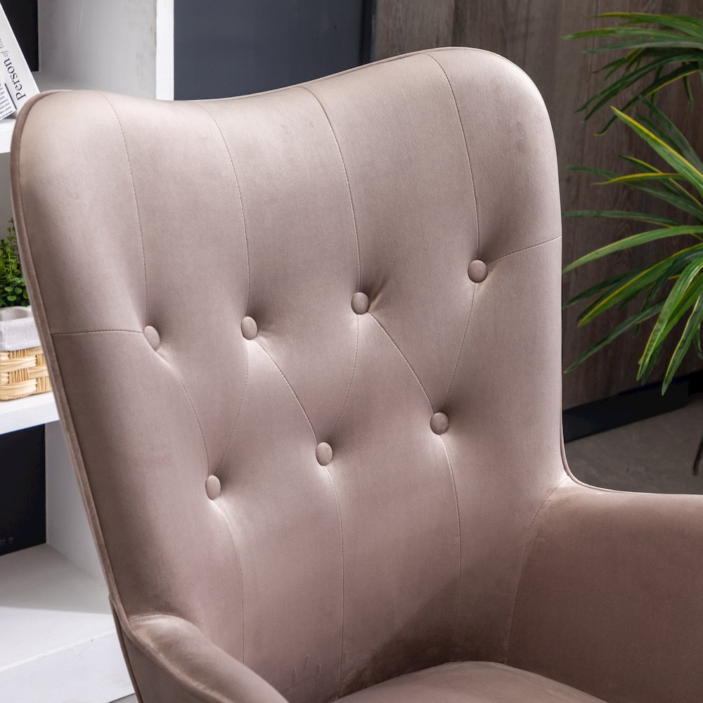Doarnin Contemporary Silky Velvet Tufted Button Back Accent Chair, Chocolate