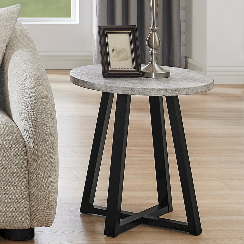 Modern Harmony Wood Round End Table, Gray