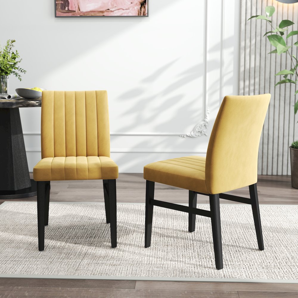 5-Piece Dining Set, Black and Gold Faux Marble Dining Table Four Chairs, Yellow