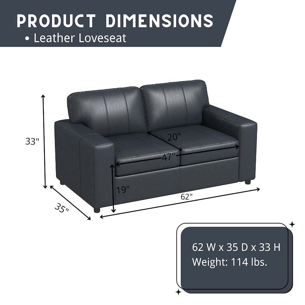 Sakan Leather Upholstered 2-Piece Living Room Set, Sofa and Loveseat, Blue