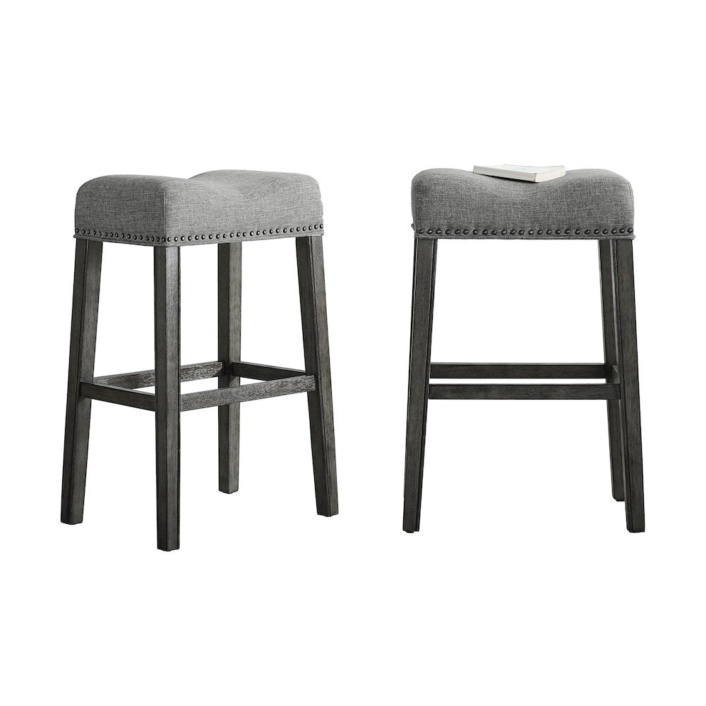 CoCo Upholstered Backless Saddle Seat Bar Stools 29" height Set of 2, Gray