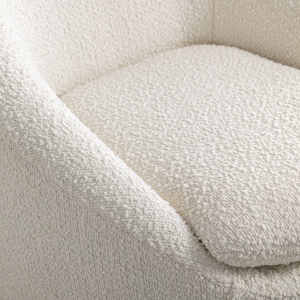 Winnie Modern Teddy Boucle Fabric Barrel Chair, 360 Degree Swivel, White