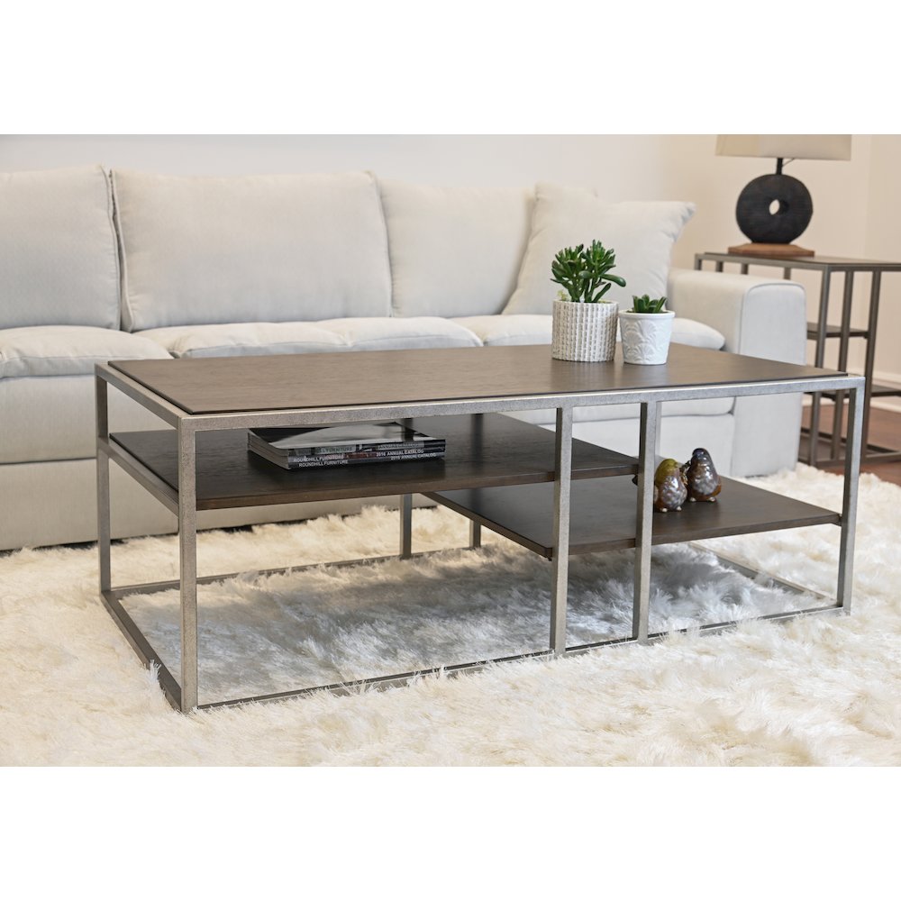Padena Metal Frame Wood Living Room Coffee Table with Shelf