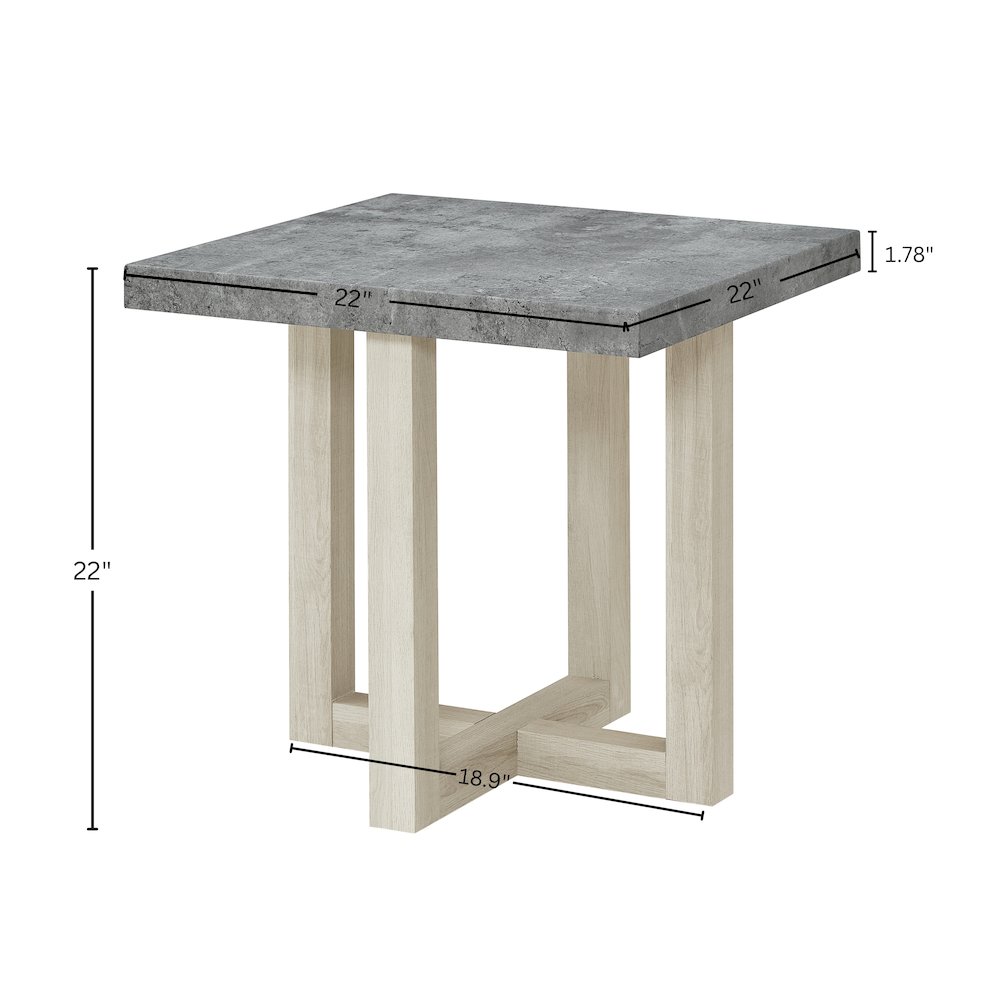 Luno Contemporary End Table, Faux Concrete and White