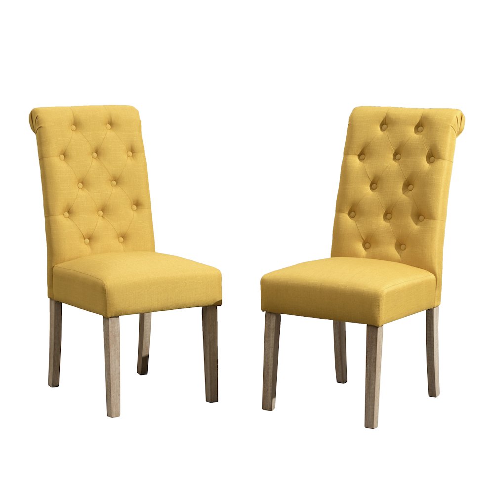 Amonia 7-Pc Dining Set, Turned-Leg Dining Table with 6 Tufted Chairs, Yellow