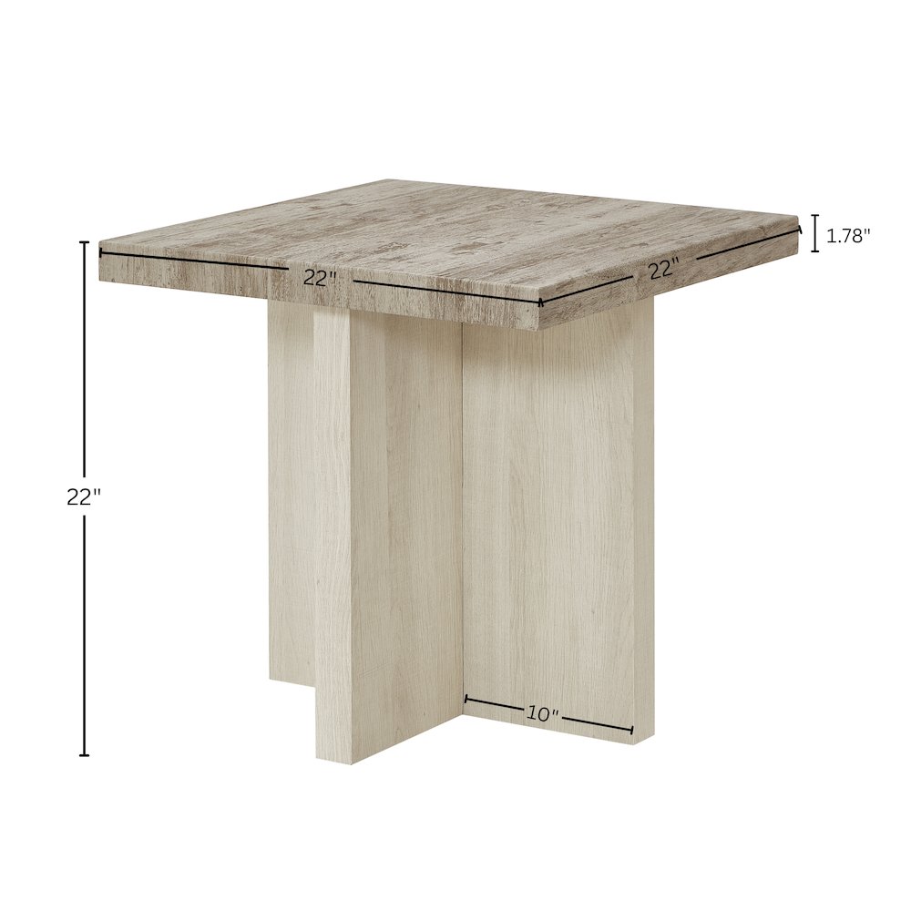 Mchome Square End Table, Nightstand, Weathered Gray and Beige