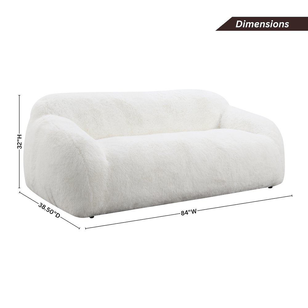 Adell Polar Bear Faux Fur Upholstered Sofa, Ivory White