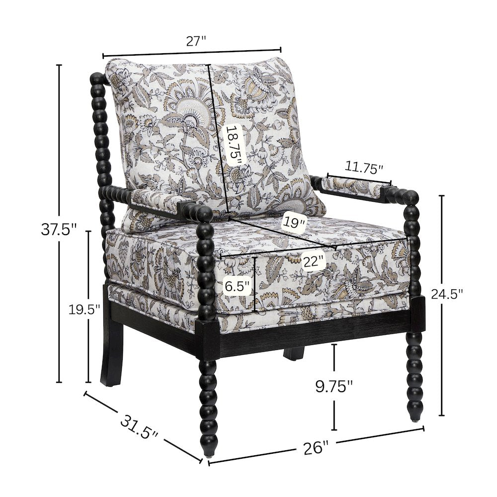 Belvoir Upholstered Spool Accent Chair, Floral with Black Finish