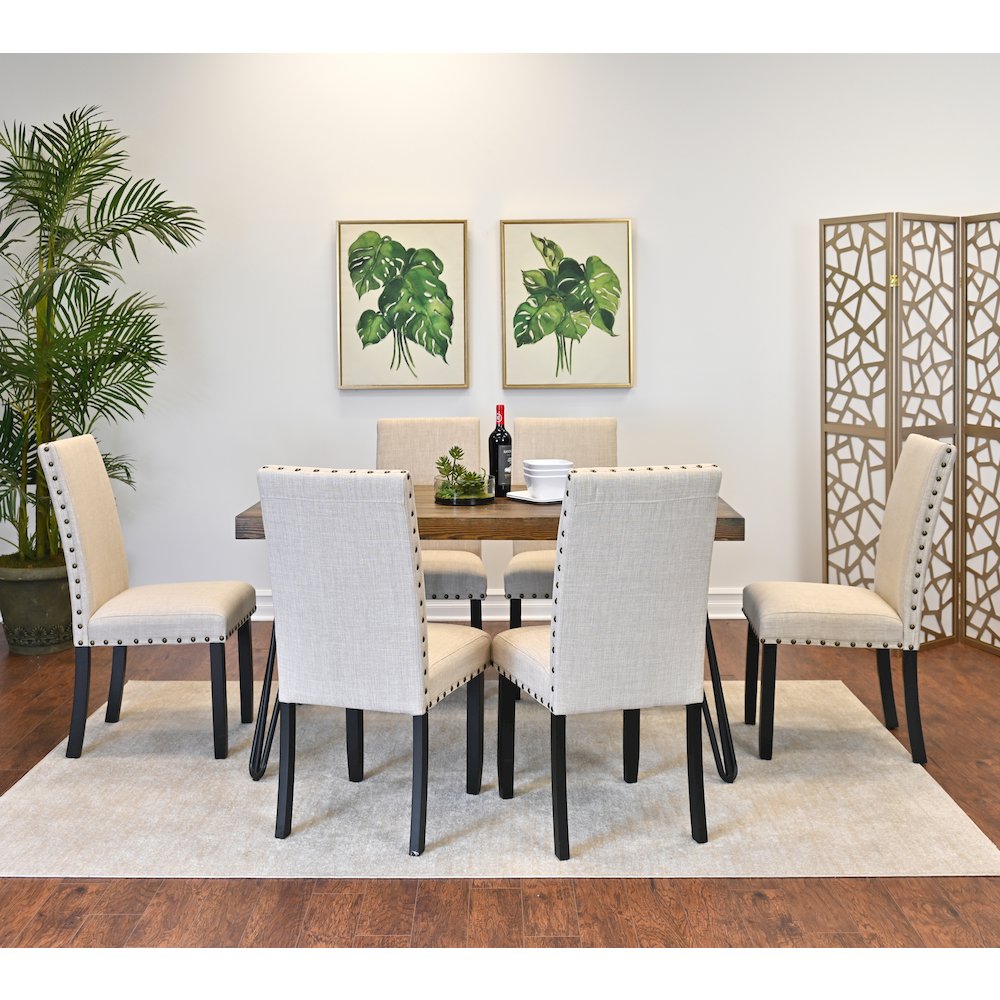 Amisos 7-Pc Dining Set, Hairpin Dining Table with 6 Chairs, Tan