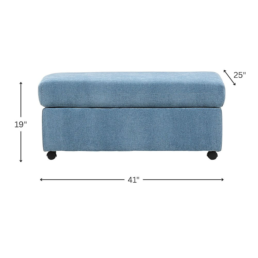 Wilson Contemporary Upholstered Cocktail Ottoman with Casters, Coast Blue