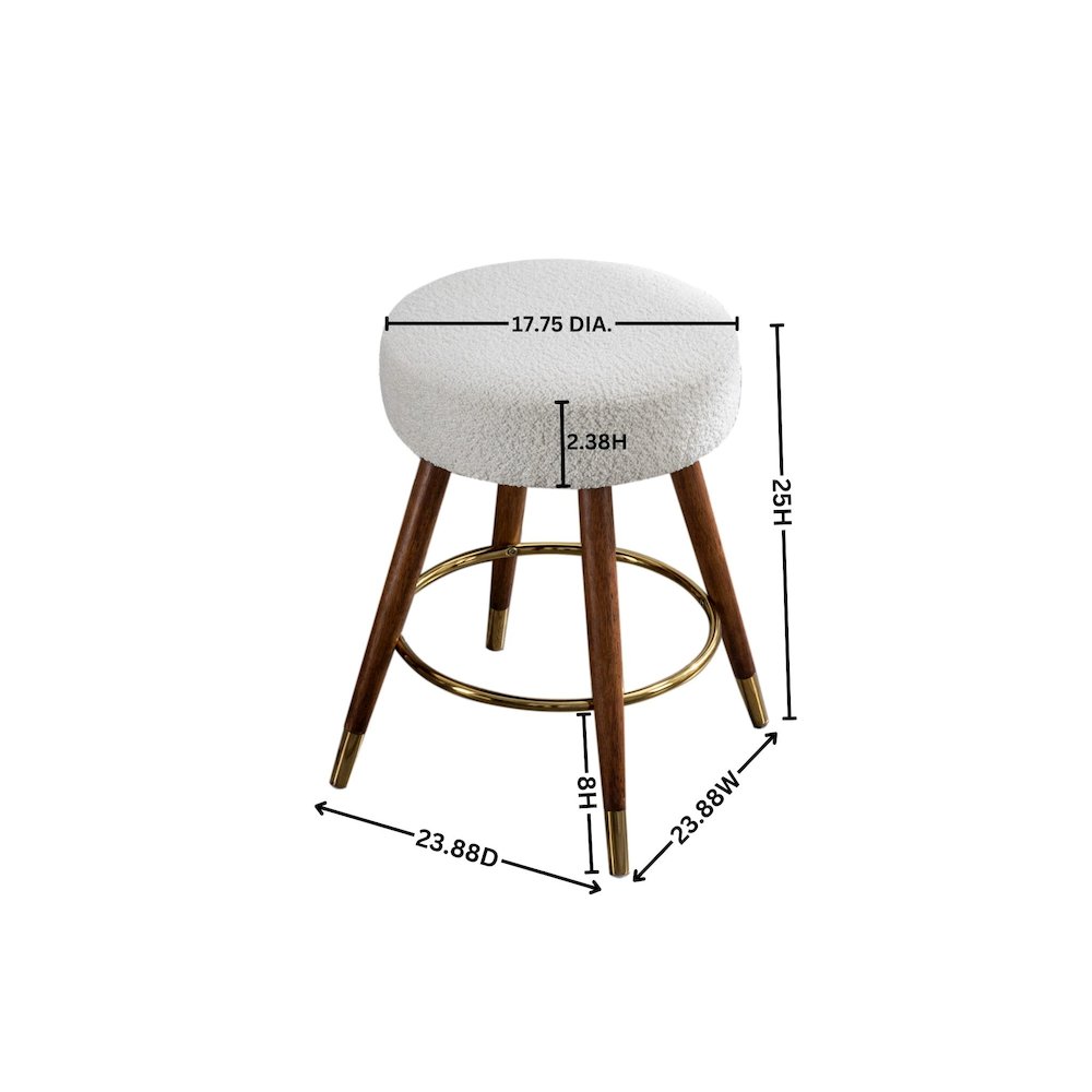 MoMo Boucle Upholstered Counter Height Stool, 360° Swivel, White