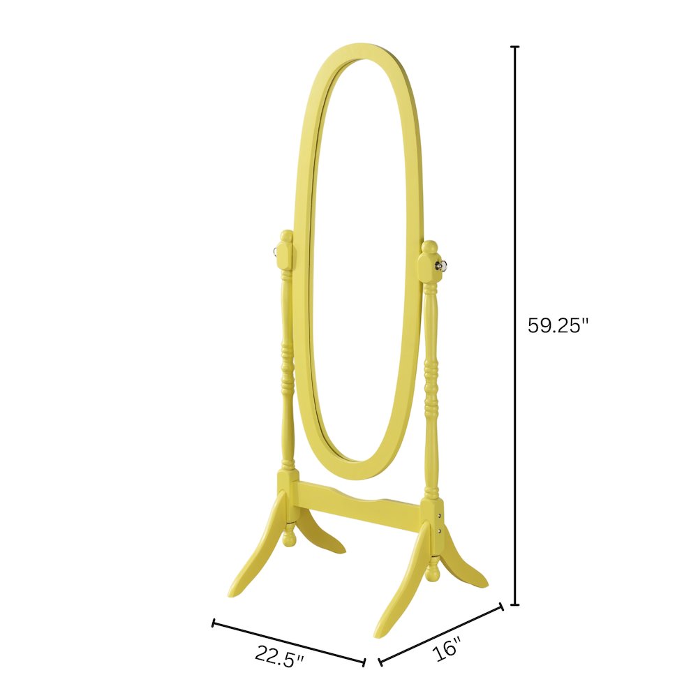 Traditional Queen Anna Style Wood Floor Cheval Mirror, Yellow Finish
