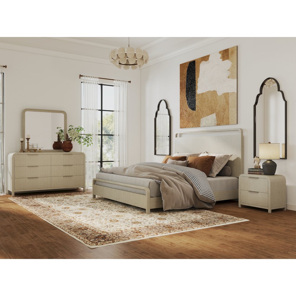 Tavari 4-PC Bedroom Set, King Panel Bed, Dresser, Mirror, Nightstand, Light Gray