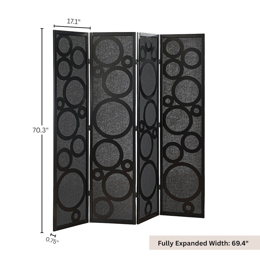 4-Panel Room Divider, Decorative Folding Freestanding Privacy Screen, Black