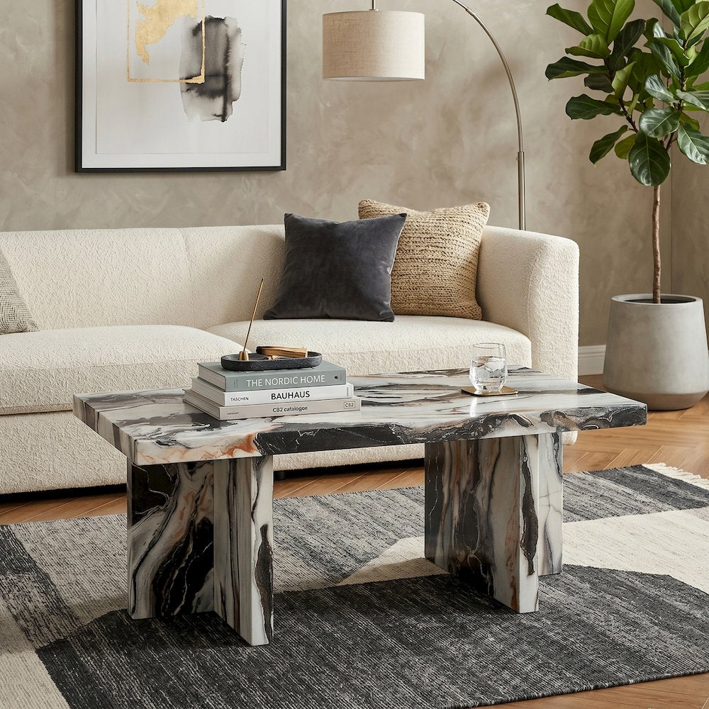 Mchome Contemporary Coffee Table, Faux Marble