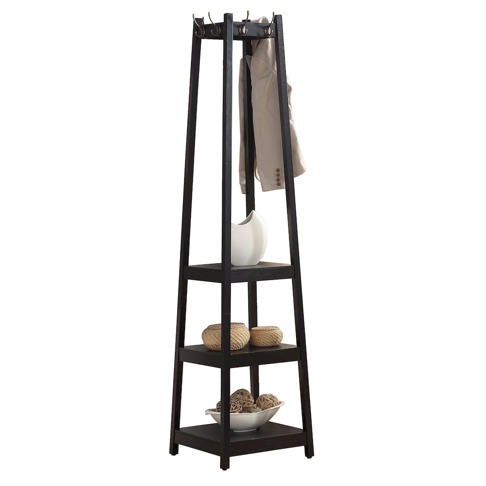 Vassen Coat Rack with 3-Tier Storage Shelves in Espresso Finish
