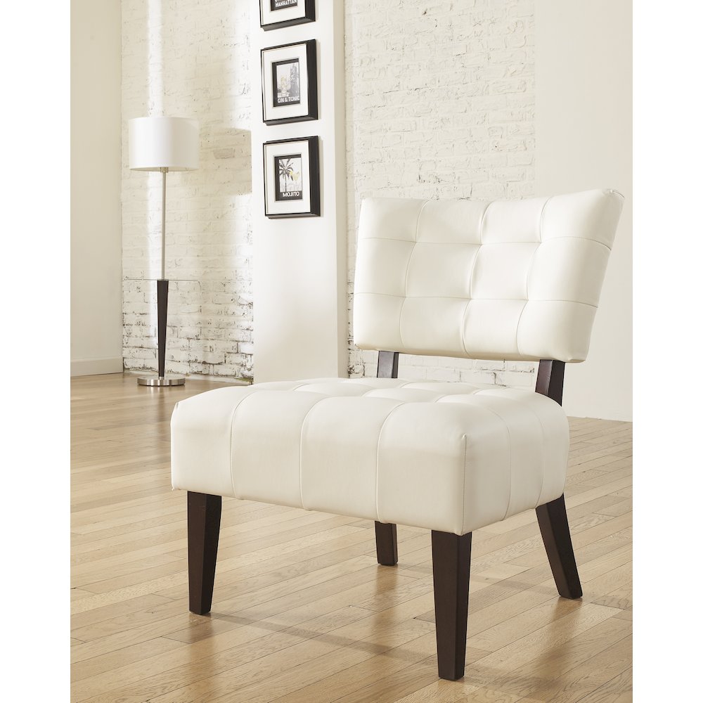 Movile Blended Leather Tufted Accent Chair with Oversized Seating, Ivory