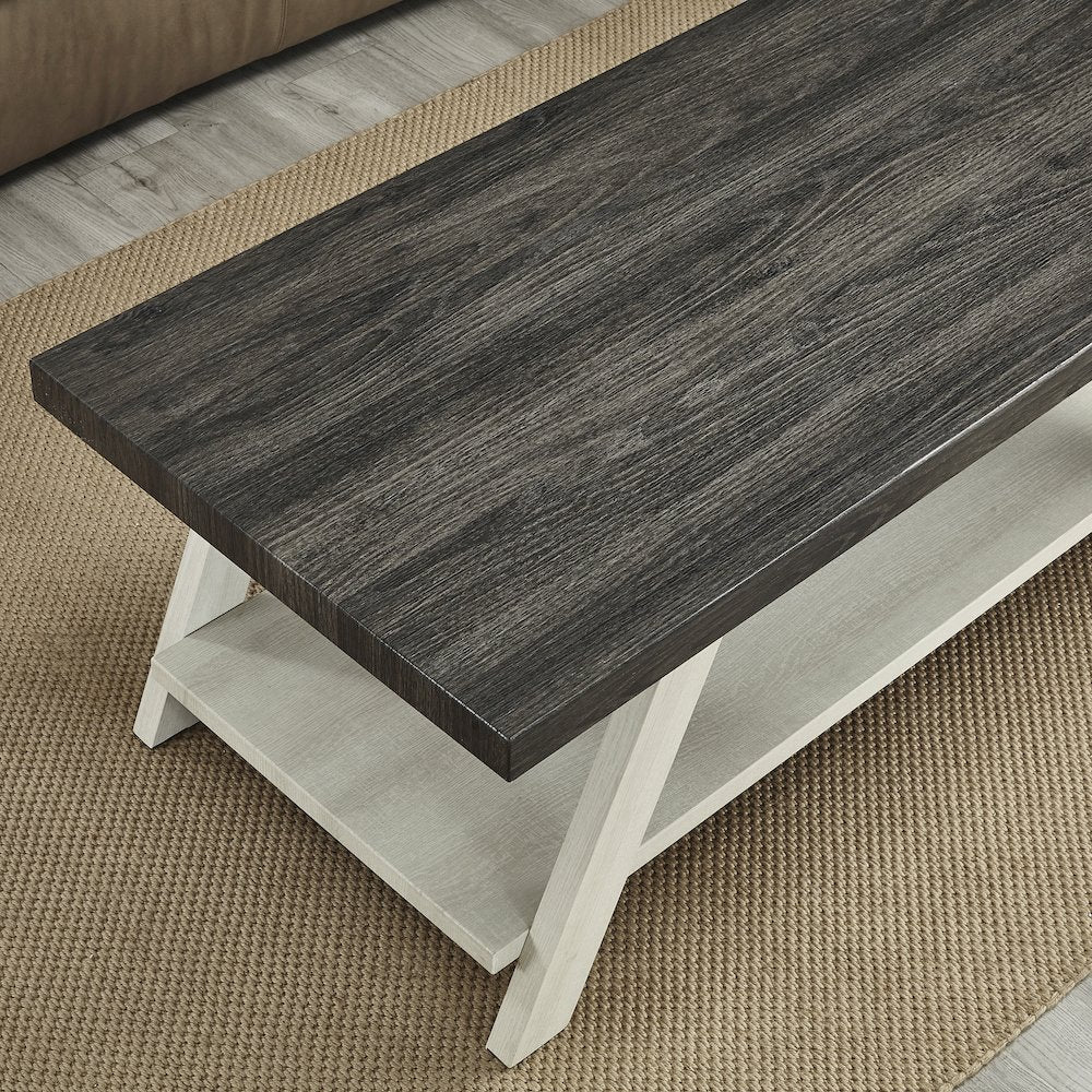 Athens Contemporary 3Pc Wood Shelf Coffee Table Set in Weathered Charcoal/Beige