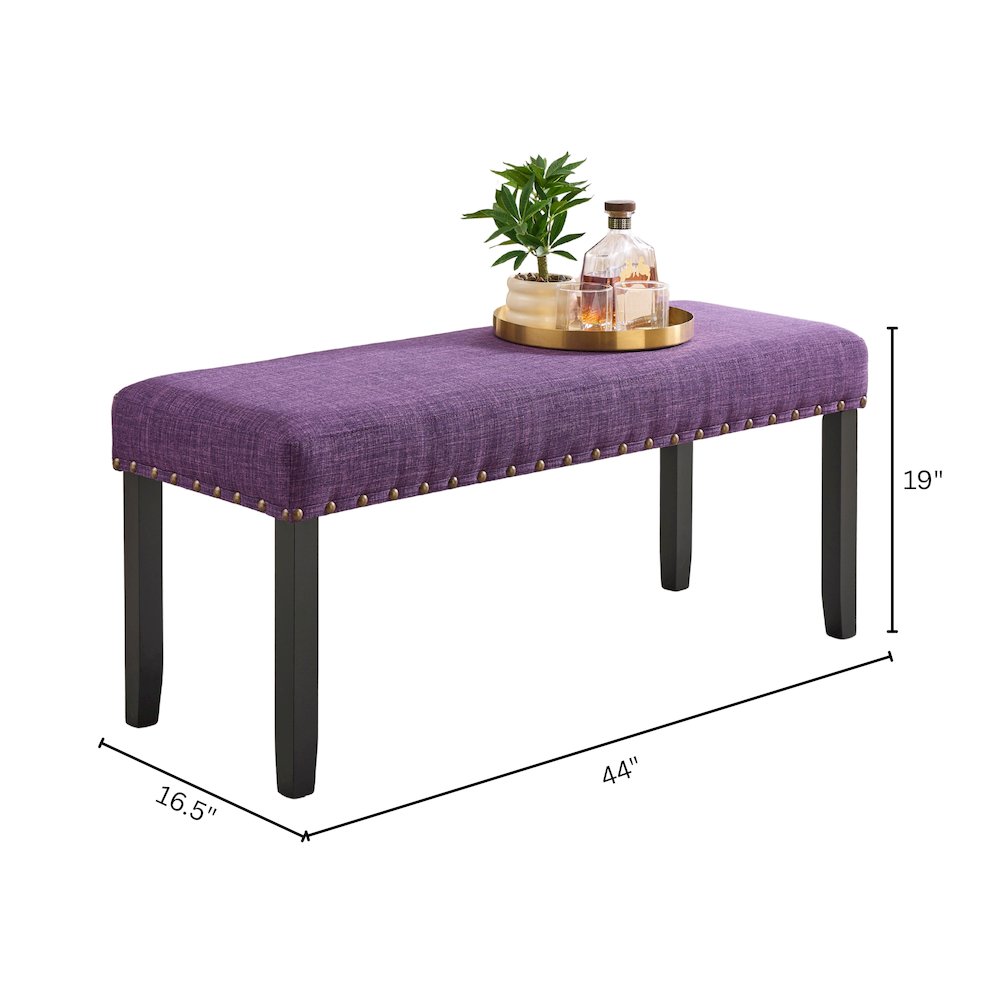 Biony Fabric Dining Bench with Nailhead Trim, Purple