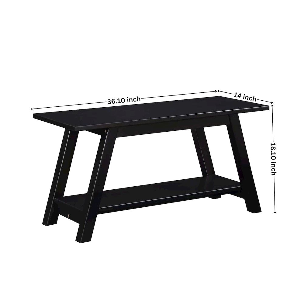 Elyz Solid Wood Bench with Shelf, 36.10-Inch Long