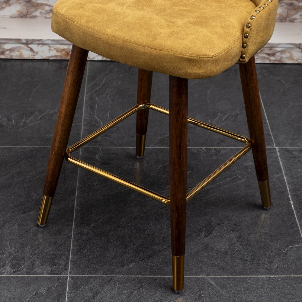 Nevis Modern Faux Leather Tufted Nailhead Trim Counter Stool Set of 2, Yellow