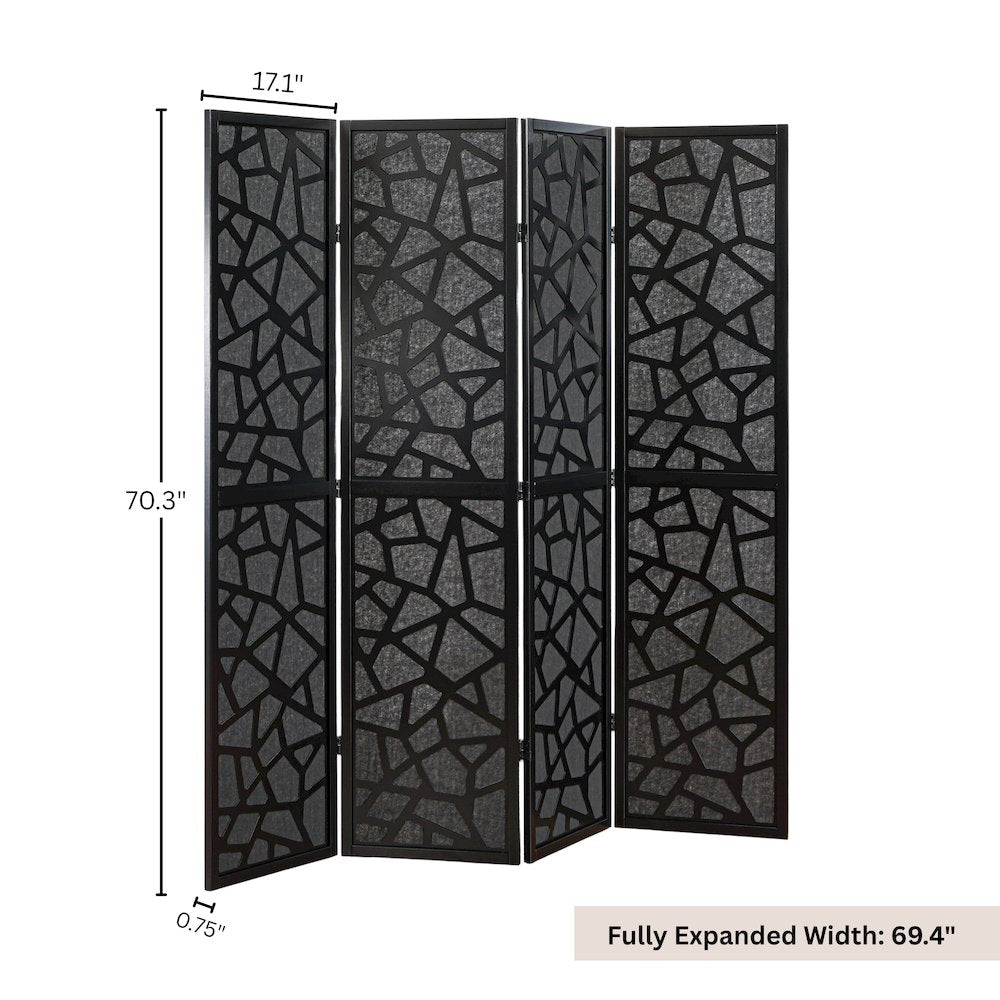 Aurra 4-Panel Wood Room Divider, Folding Portable Partition Screen, Black