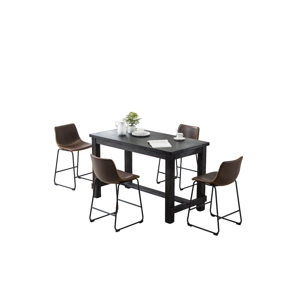 Lotusville Antique Wood Counter Height Dining Set: Table and Four Chairs, Brown