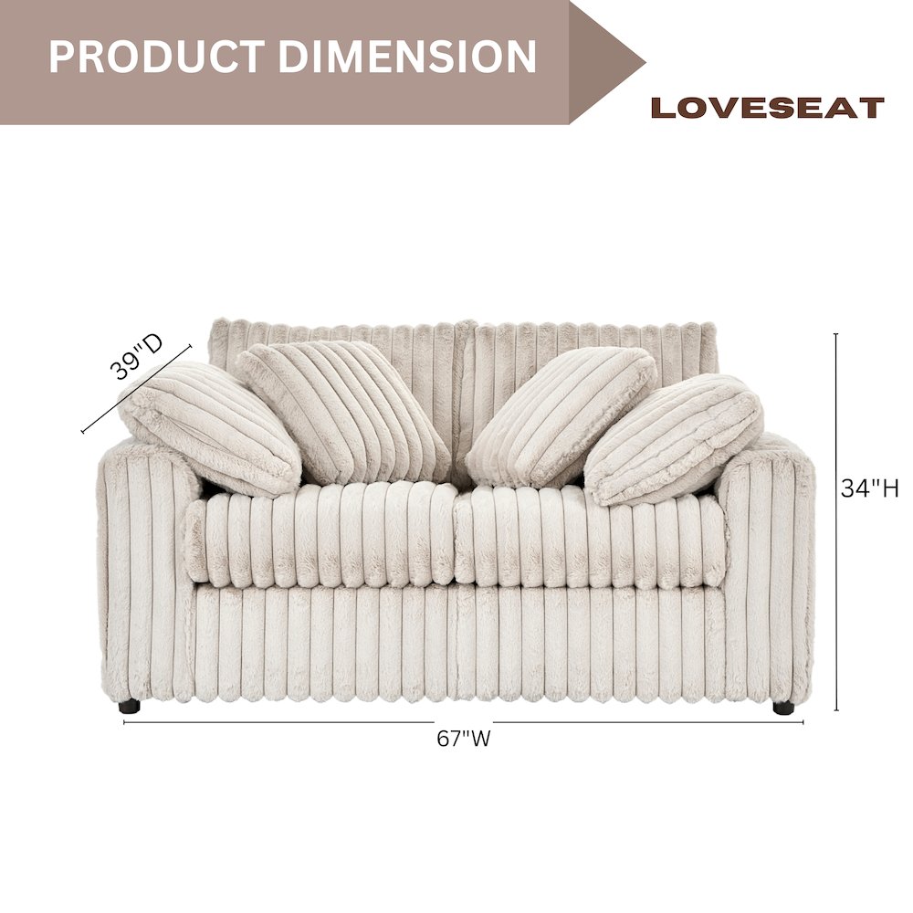 Belvoir 2-Piece Living Room Set, Sofa and Loveseat, Beige Champagne