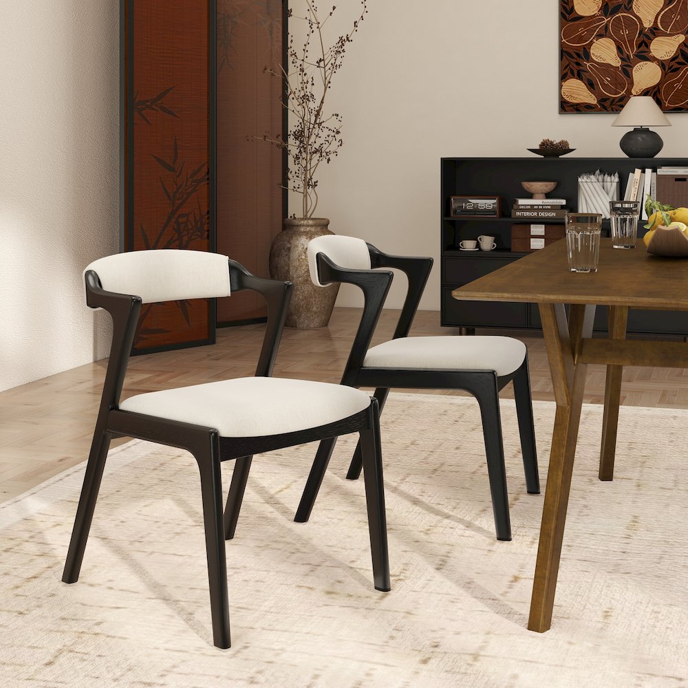 Modern 7-Piece Dining Set, Walnut Finished Dining Table with 6 Black Chairs