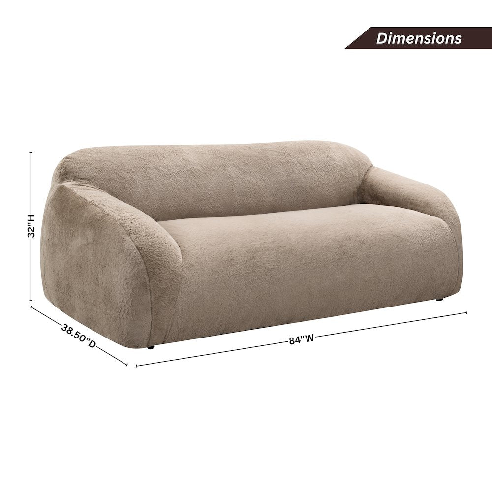 Adell Polar Bear Faux Fur Upholstered Sofa, Camel Brown
