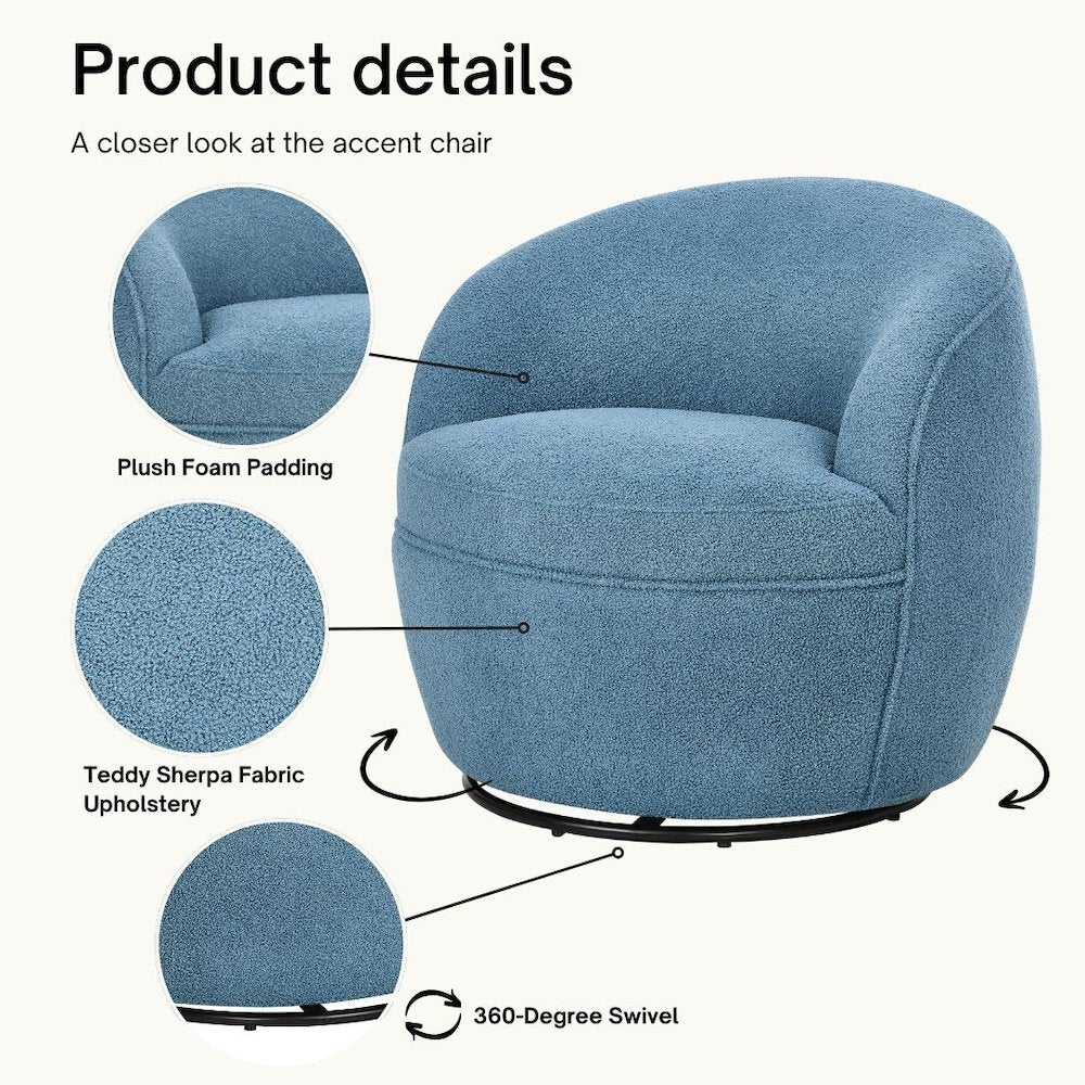 Galleria 360 Swivel Teddy Sherpa Barrel Chair, Blue