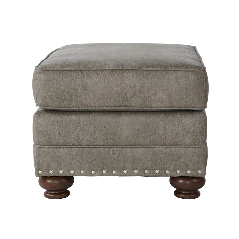 Leinster Faux Leather Upholstered Nailhead Chair and Ottoman in Stone Gray