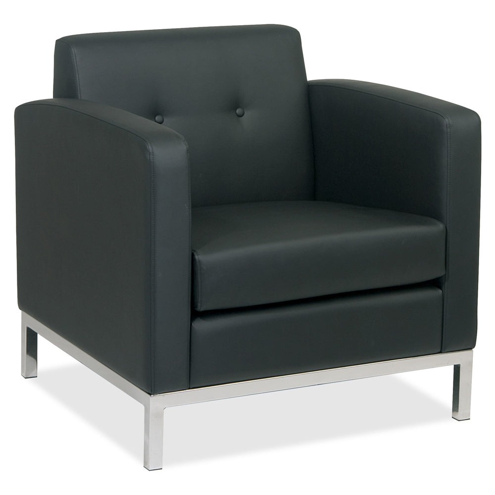 Ave Six Wall Street Arm Reception Chair - Faux Leather Black Seat - Four-legged Base - Black - 30" Width x 28" Depth x 30" Height